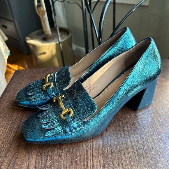 Boden Iris Ghillie Heeled Loafers in ponderosa pine metallic coated leather 39 8 - Picture 4 of 8